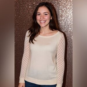 LOFT Gorgeous Cream Top with Opaque Sleeves Size Large​​​​